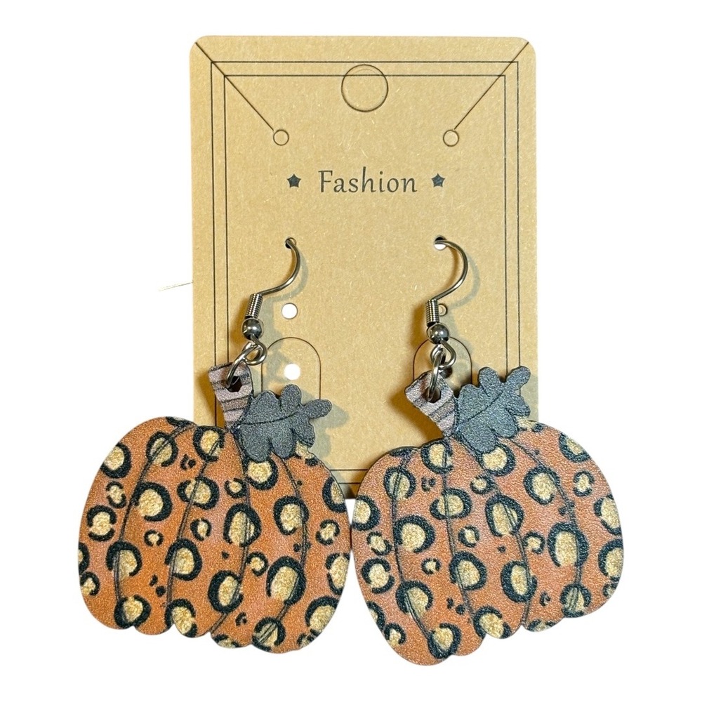 Leopard Print Pumpkin Earrings Fall‎ Halloween Dangle Earrings New